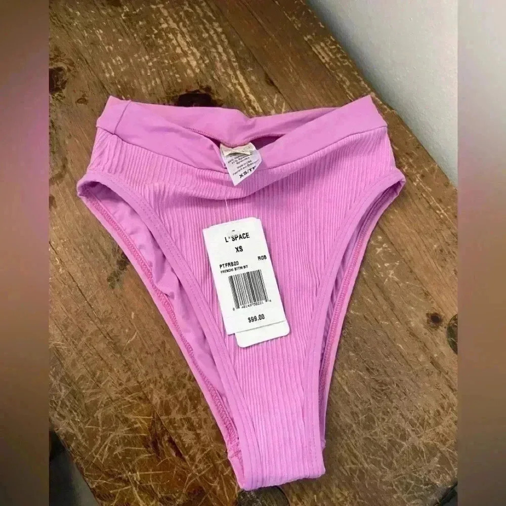 L*Space Pointelle Rib Frenchi Bikini Bottom Rosebud‎ XS